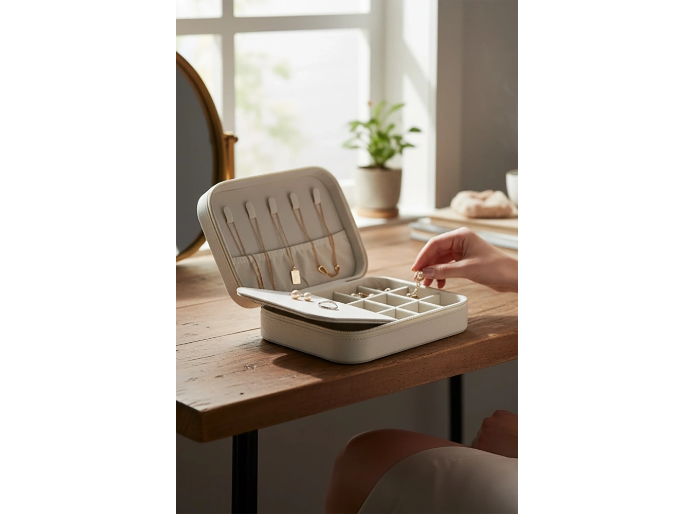 Beyaz Renk Süet Takı Organizeri