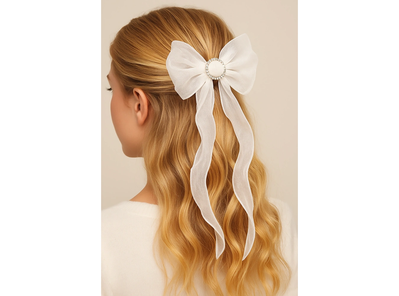 Beyaz Renk Taş Detaylı Kurdele Figürlü Otomat Toka