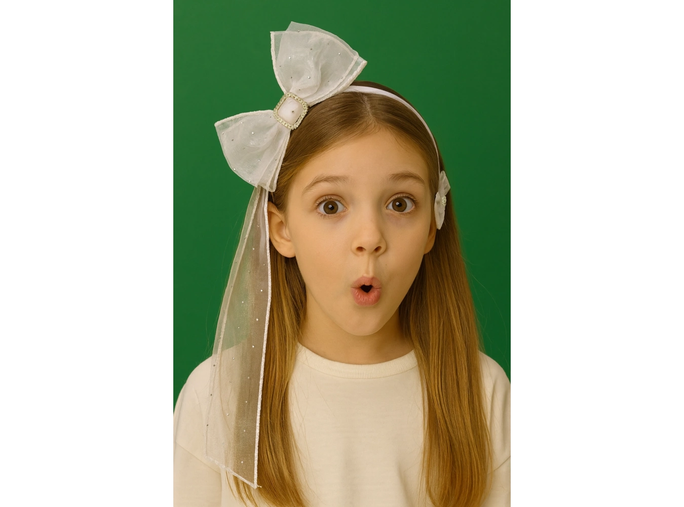 Beyaz Renk Taş Detaylı Otomat Toka Ve Taç Set