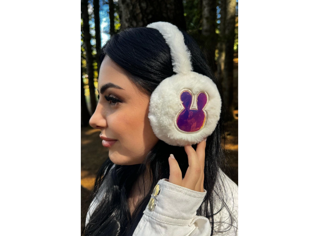 Beyaz Renk Tavşan Figürlü Peluş Kulaklık