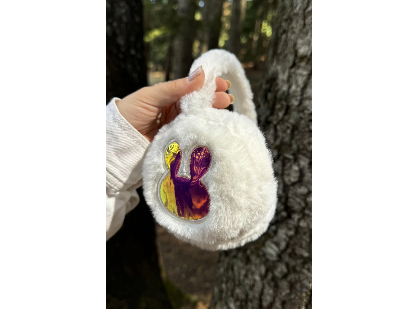 Beyaz Renk Tavşan Figürlü Peluş Kulaklık