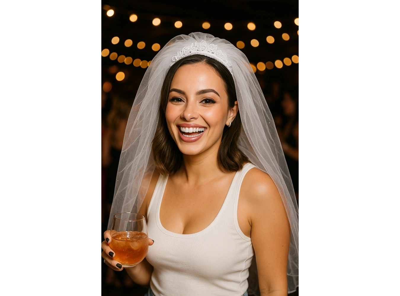 Beyaz Renk Tüllü Duvak Detaylı Bride Taç