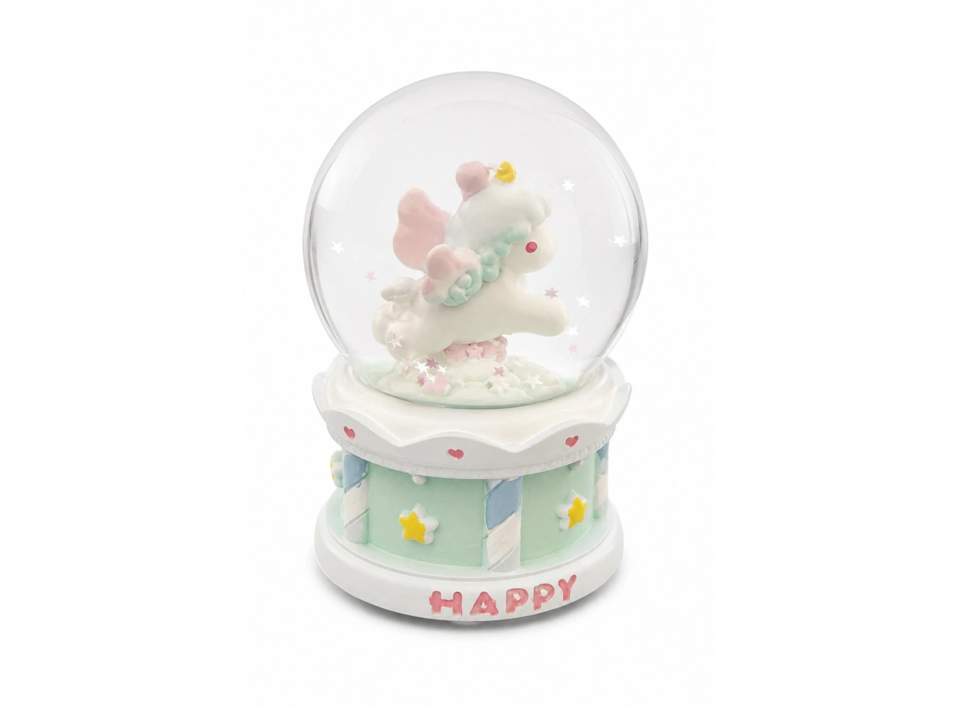 Beyaz Renk Unicorn Figürlü Işıklı Mini Kar Küresi