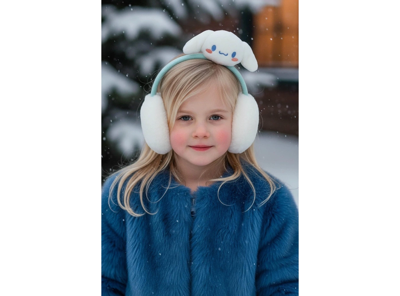Beyaz Ve Mavi Renk Ayıcık Figürlü Çocuk Peluş Kulaklık