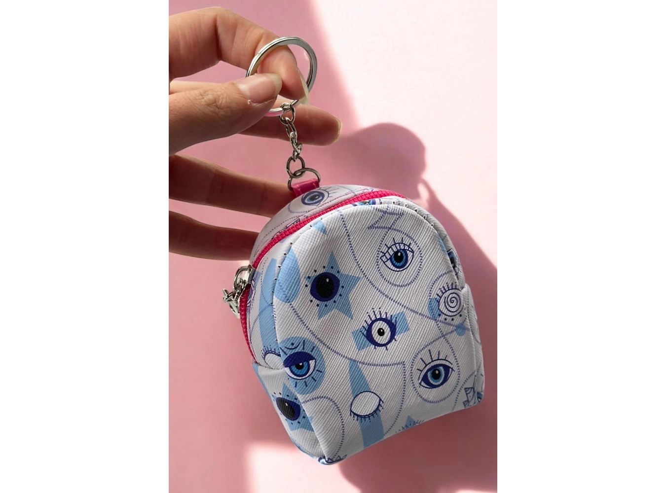 Beyaz Ve Mavi Renk Göz Figürlü Anahtarlık Cüzdan