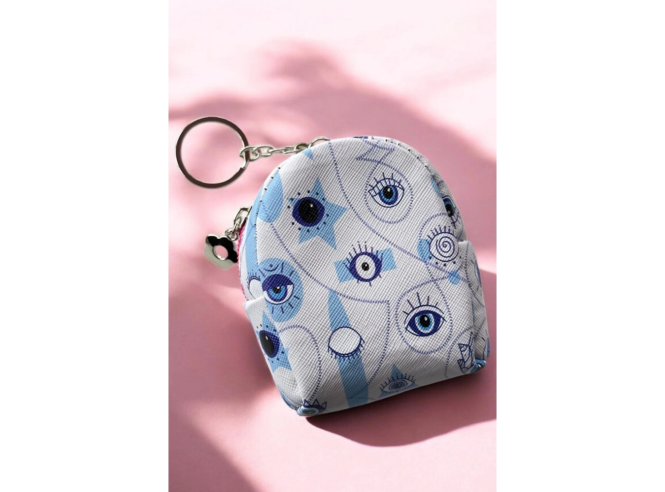 Beyaz Ve Mavi Renk Göz Figürlü Anahtarlık Cüzdan