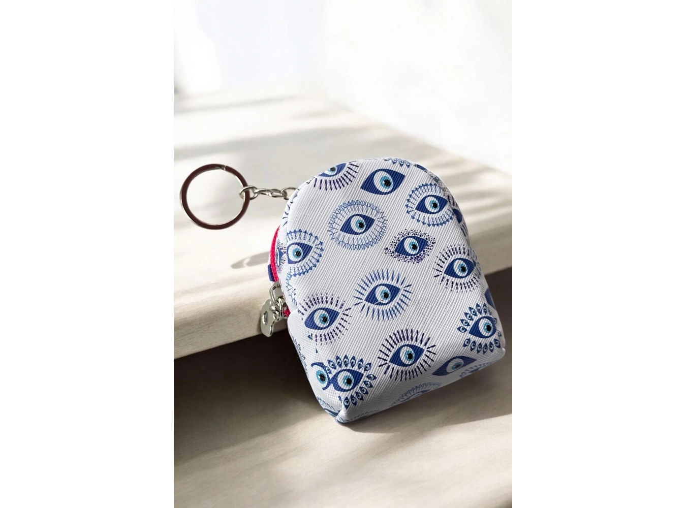 Beyaz Ve Mavi Renk Nazar Boncuğu Figürlü Anahtarlık Cüzdan