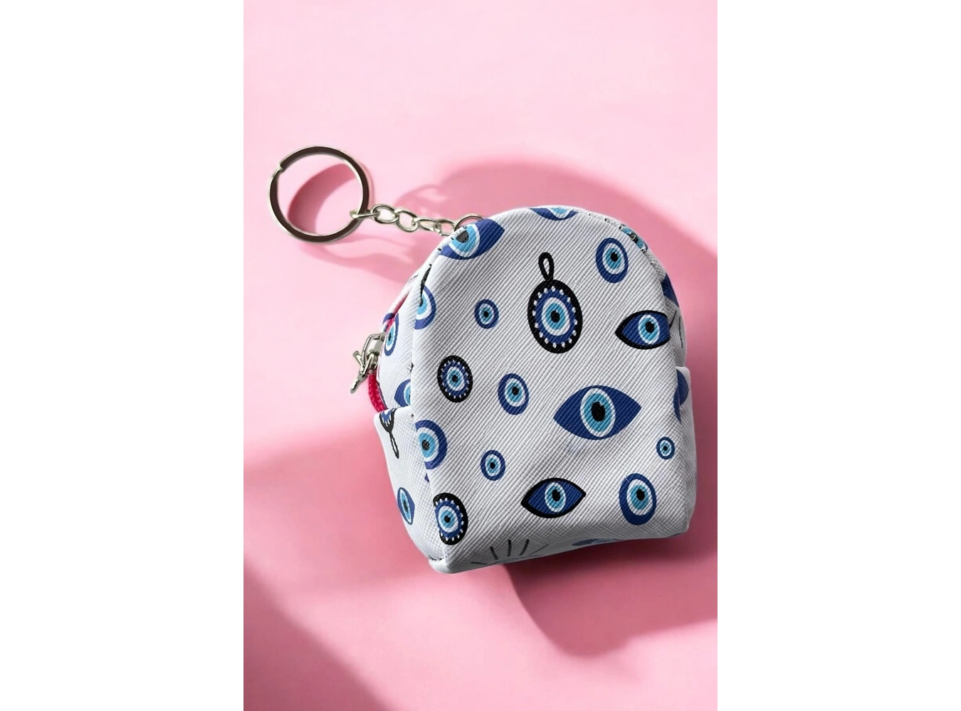 Beyaz Ve Mavi Renk Nazar Boncuğu Figürlü Anahtarlık Cüzdan