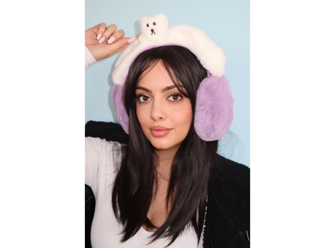 Beyaz Ve Mor Renk Ayıcık Figürlü Peluş Kulaklık