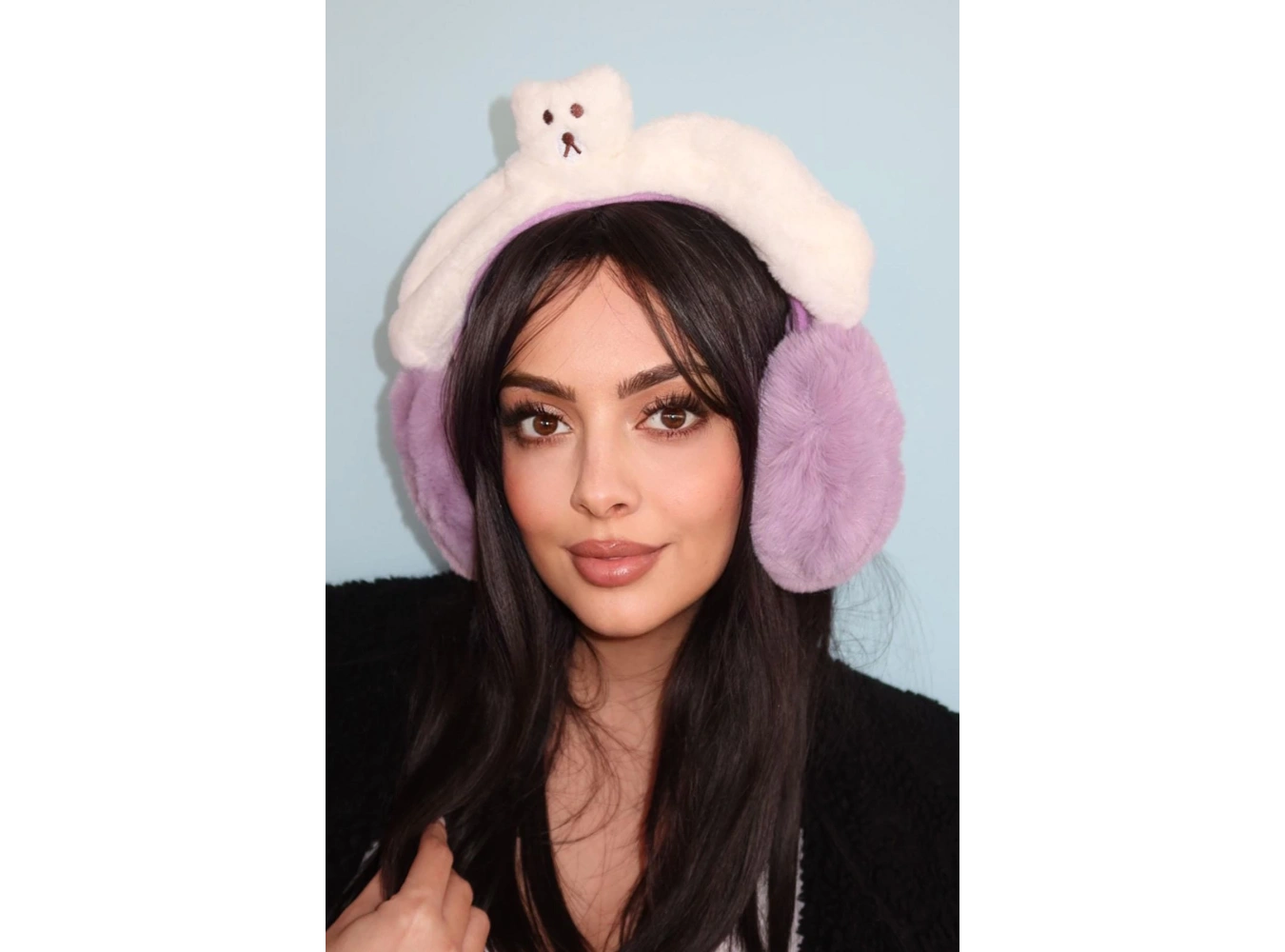 Beyaz Ve Mor Renk Ayıcık Figürlü Peluş Kulaklık