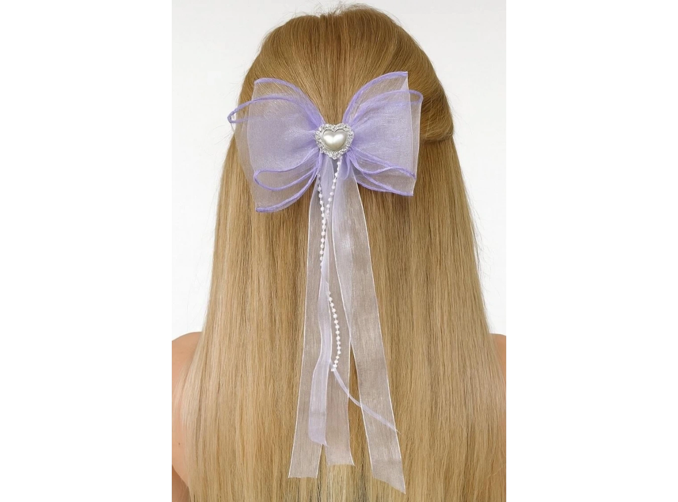 Beyaz Ve Mor Renk Kalp Figürlü İnci Detaylı Kurdele Otomat Toka