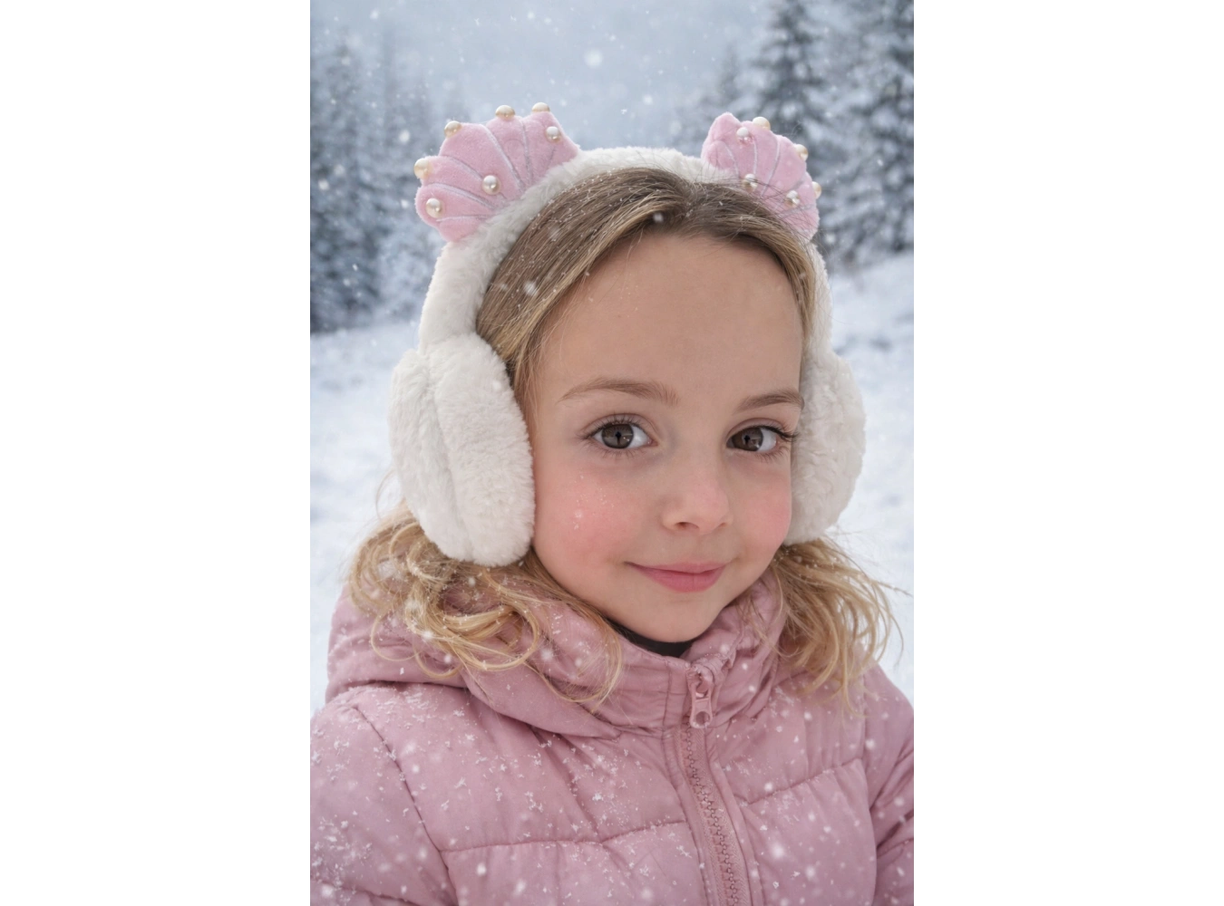 Beyaz Ve Pembe Renk Deniz Kabuğu Figürlü Peluş Kulaklık