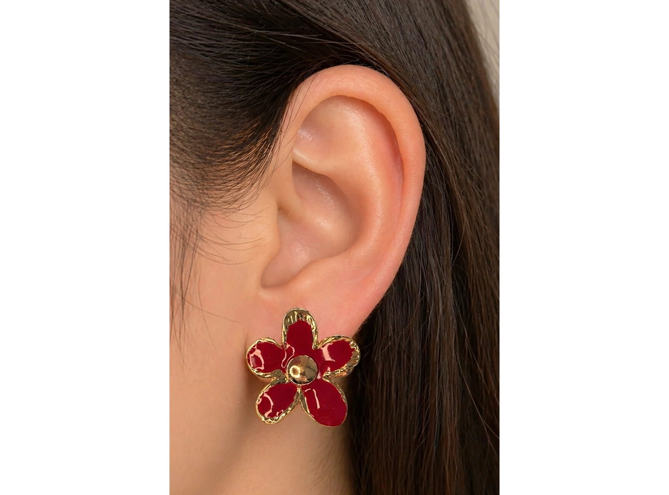 Bordo Renk Çiçek Figürlü Küpe (Çift)