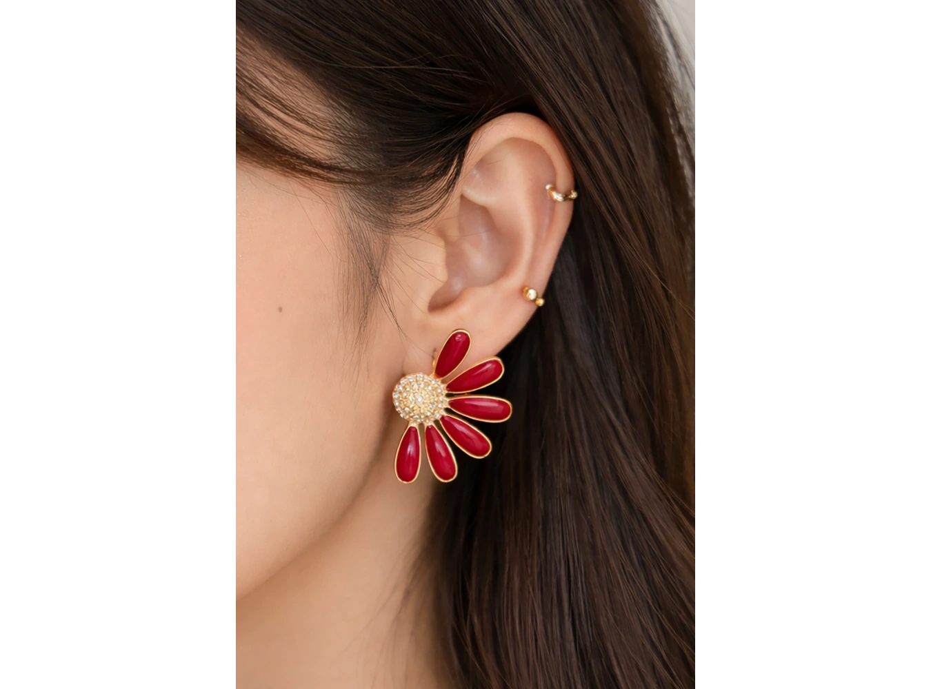 Bordo Renk Çiçek Figürlü Küpe (Çift)