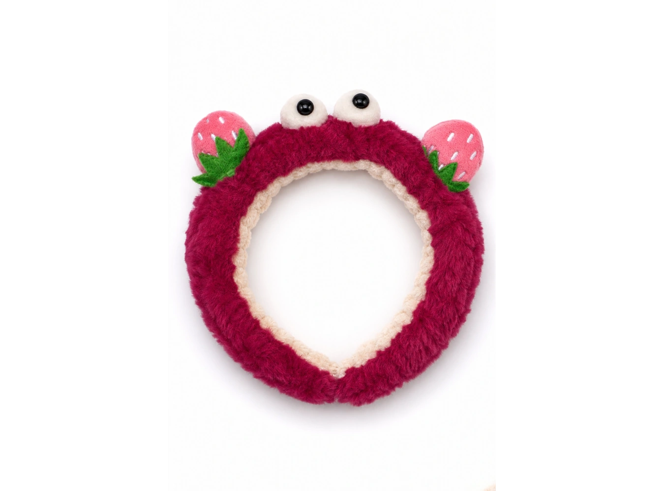 Bordo Renk Çilek Ve Göz  Figürlü Peluş Saç Bandı