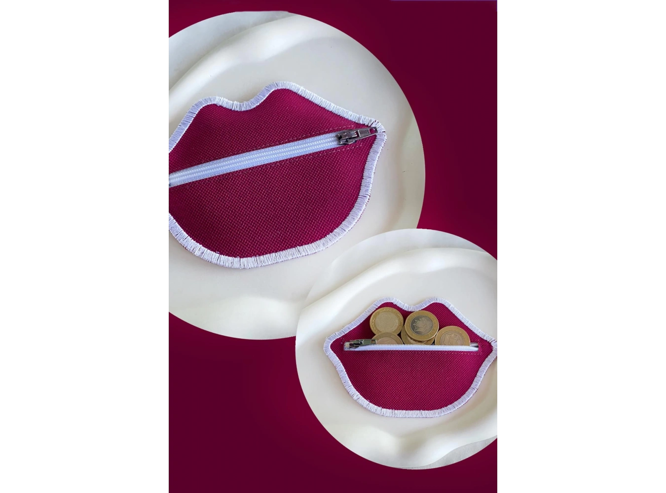 Bordo Renk Dudak Detaylı Kadın Cüzdan