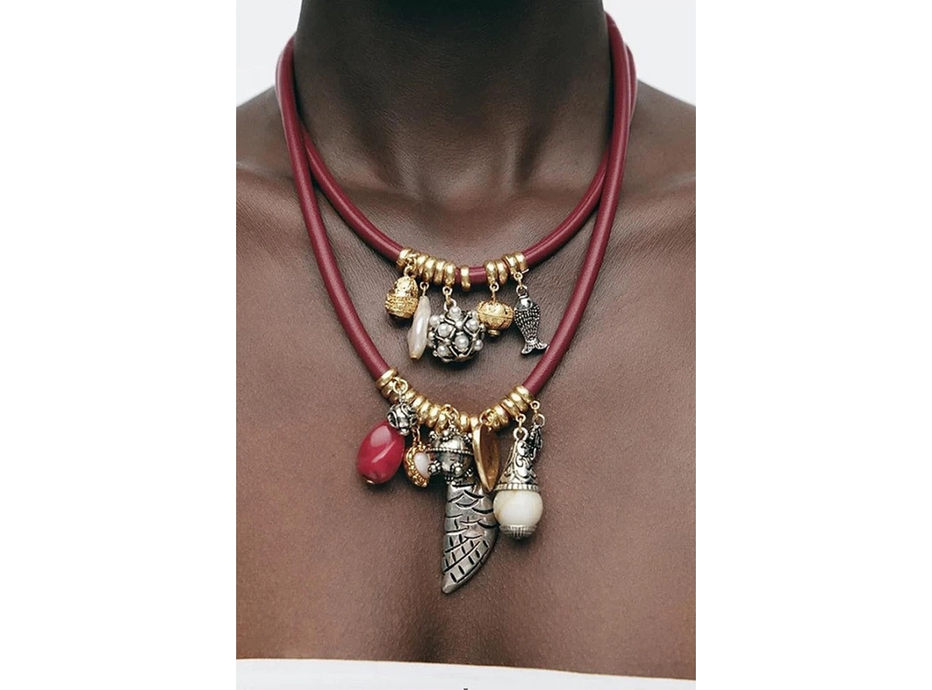 Bordo Renk İkili Tasarım Kolye