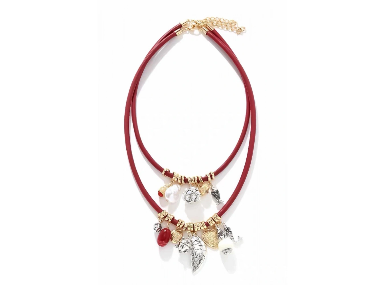 Bordo Renk İkili Tasarım Kolye