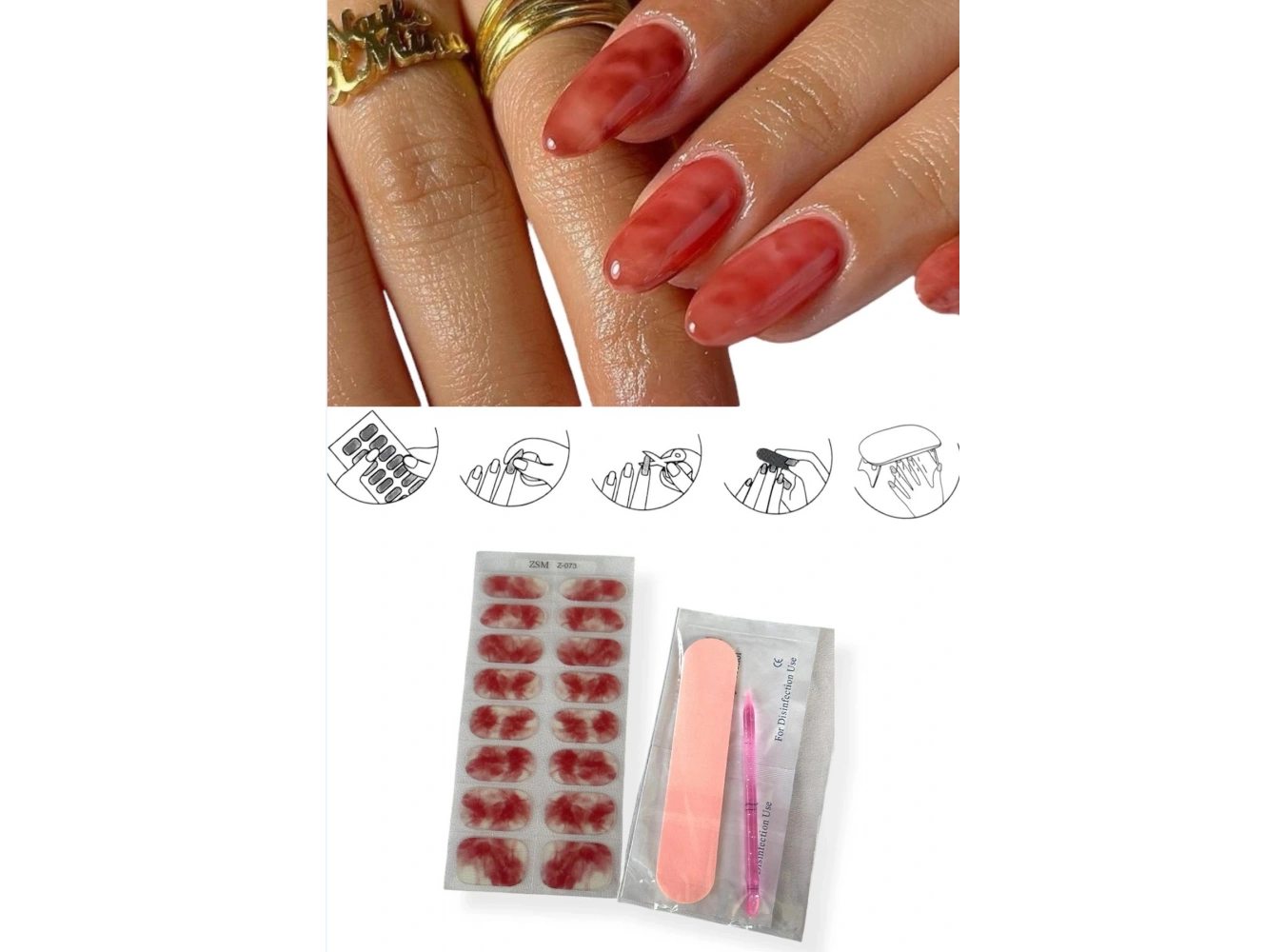 Bordo Renk Karışık Desenli Jel Tırnak Etiketi - Uv Ile Yapılan Poly Jel Sticker Sertleşen -Kürlenmiş Jel Tırnak Stickerı