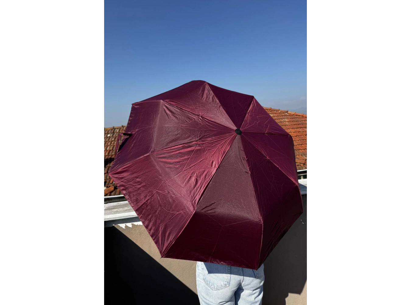 Bordo Renk Katlanabilir Şemsiye