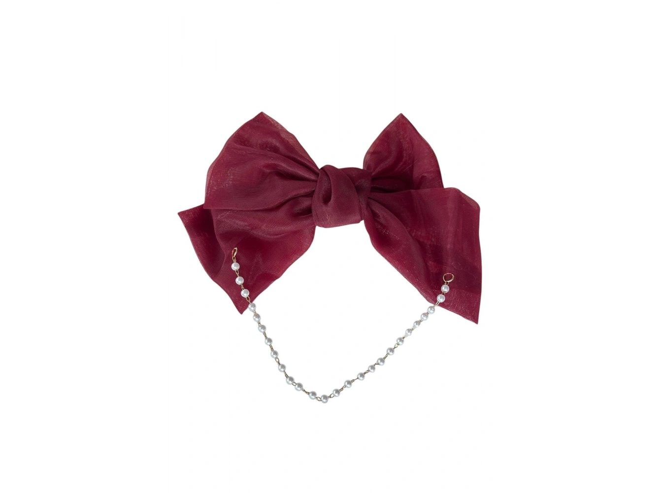 Bordo Renk Kurdele Figürlü İnci Detaylı Otomat Toka