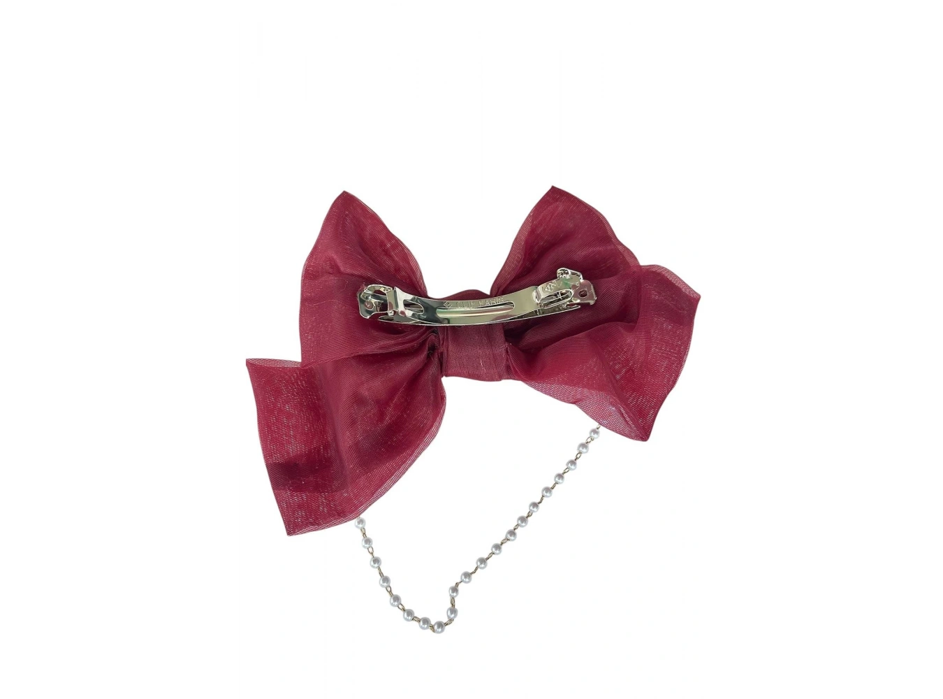 Bordo Renk Kurdele Figürlü İnci Detaylı Otomat Toka