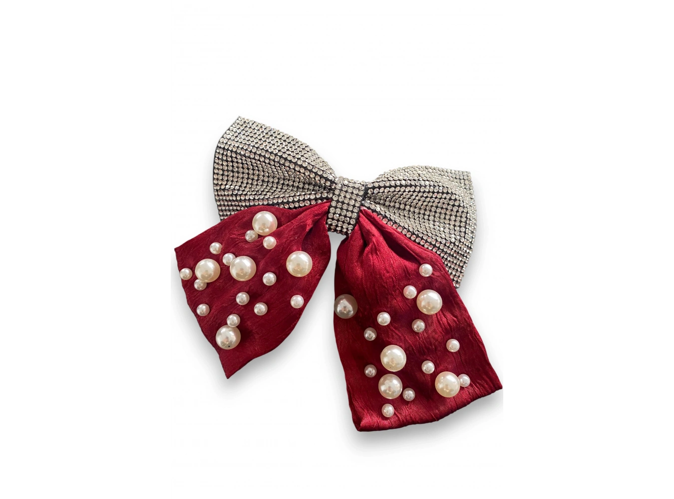 Bordo Renk Kurdele Figürlü İnci Ve Taş Detaylı Otomat Toka