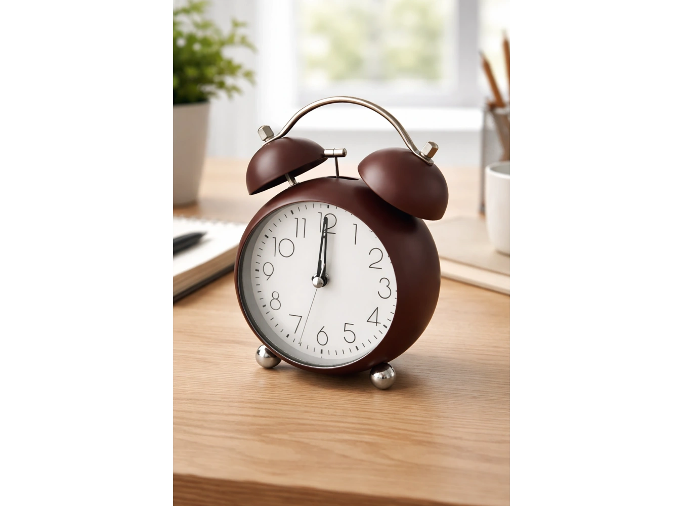 Bordo Renk Mini Dekoratif Işıklı Alarmlı Yuvarlak Masa Saati