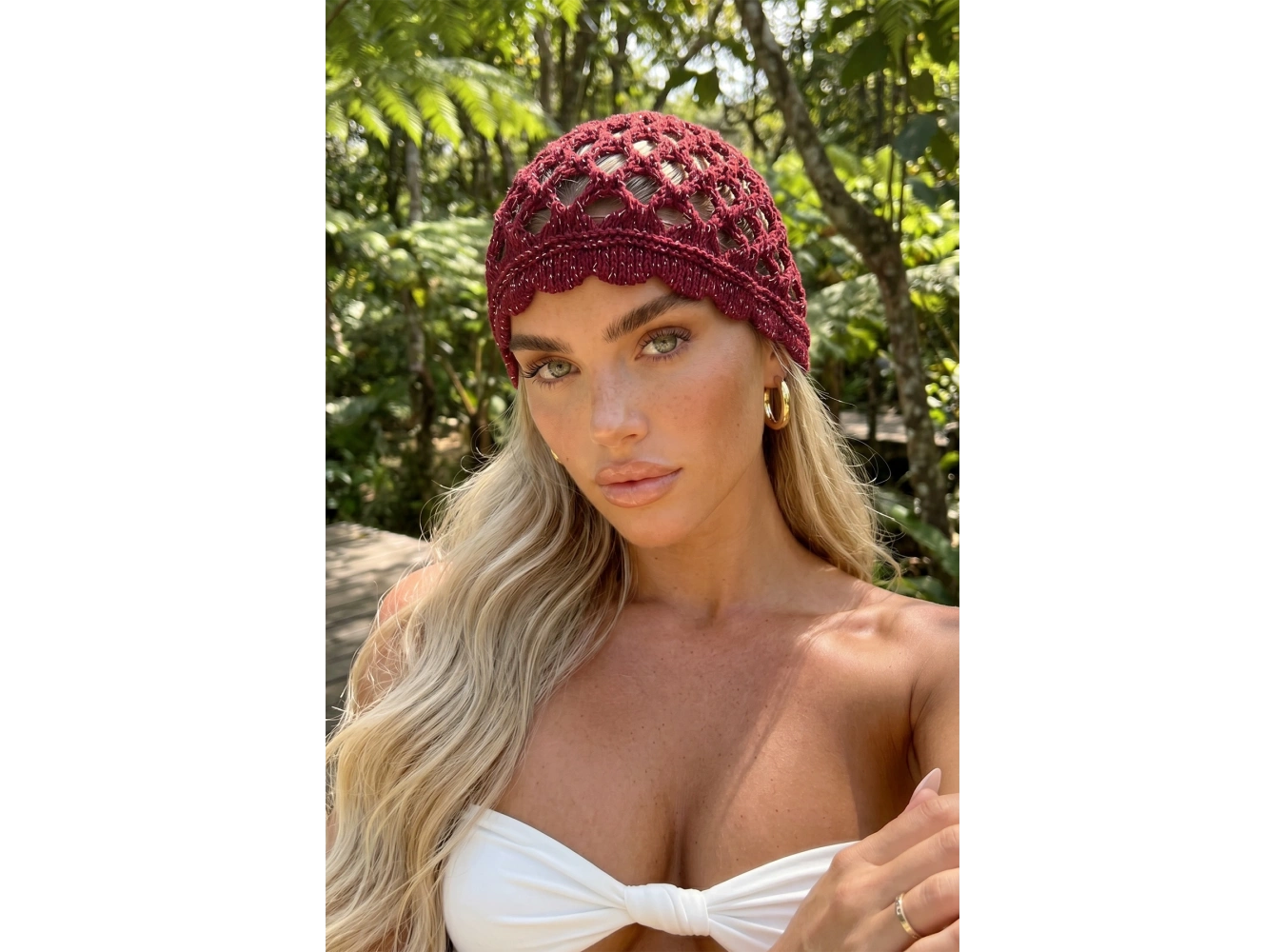 Bordo Renk Simli File Örgü Saç Bandana
