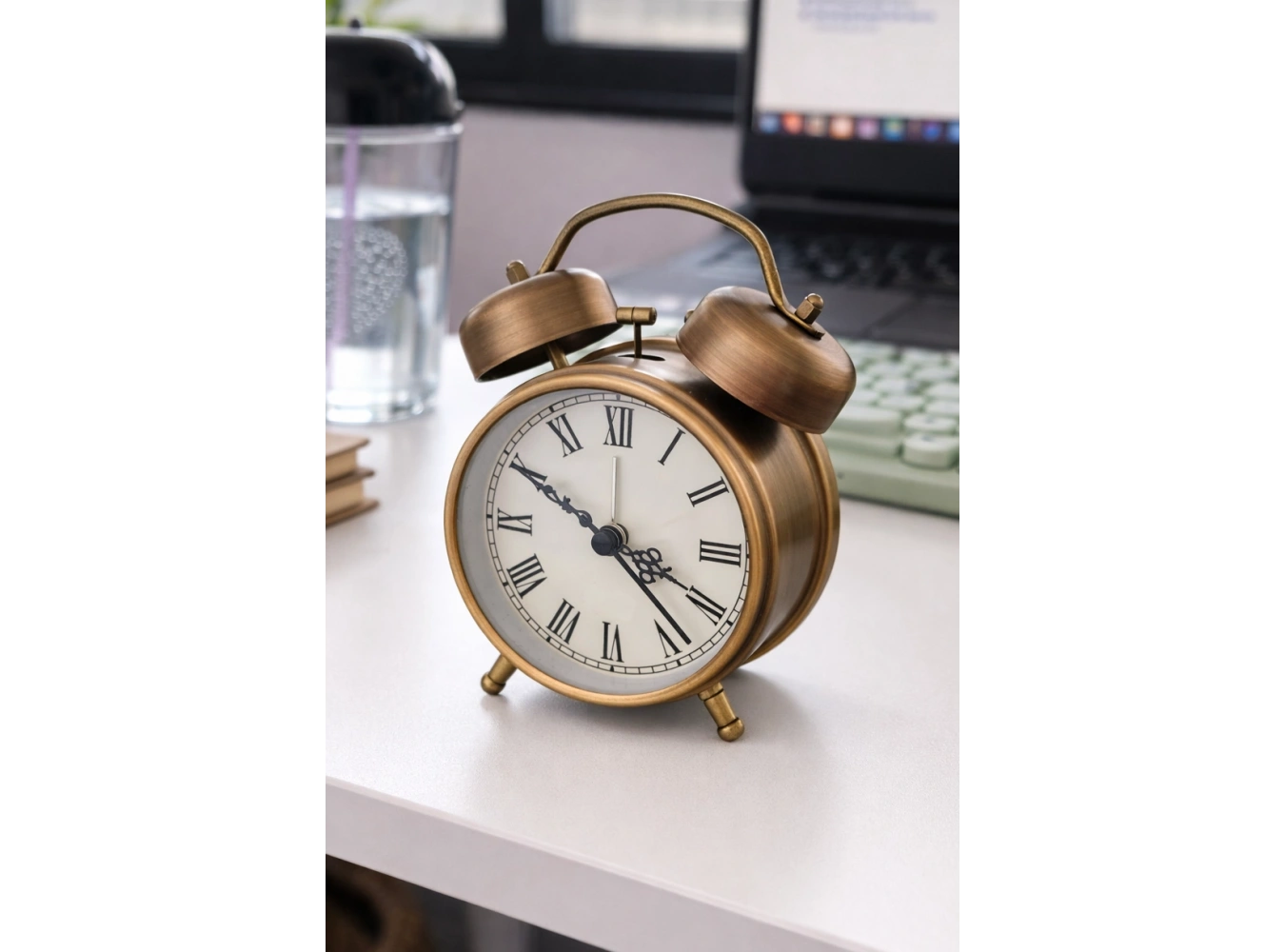 Bronz Renk Dekoratif Işıklı Alarmlı Yuvarlak Masa Saati