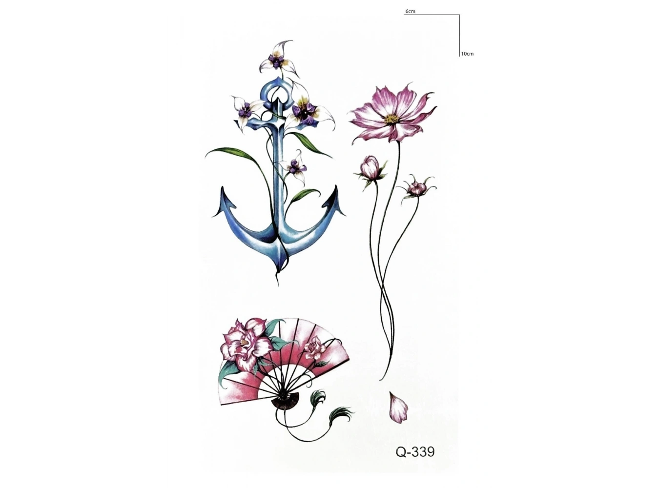 Çapa Çiçek Yelpaze Mini Geçici Dövme Tattoo