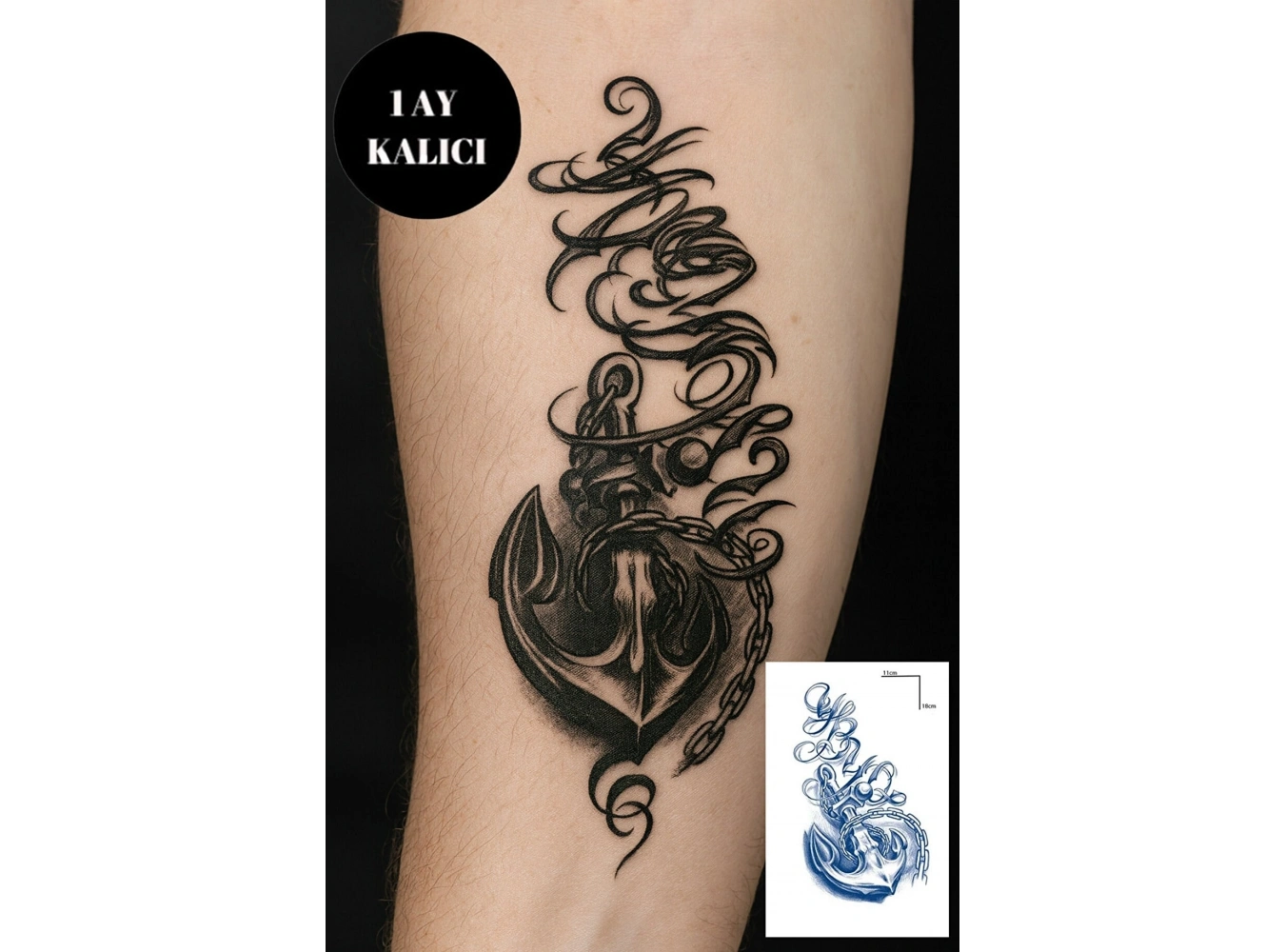 Çapa Figürlü Sonradan Kararan Yarı Kalıcı Geçici Dövme Tattoo