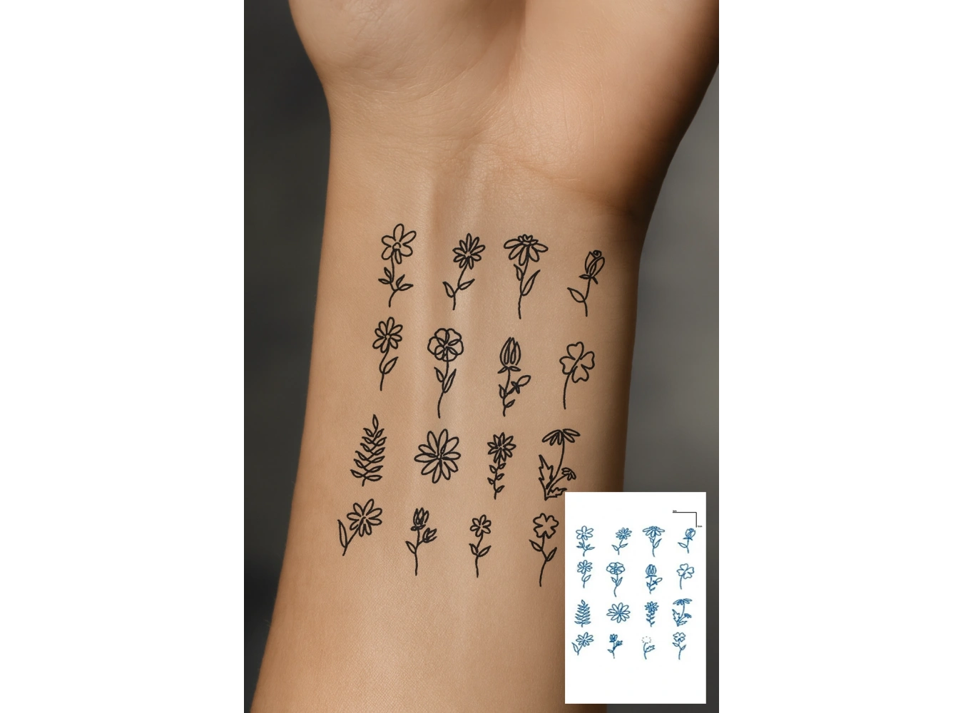 Çiçek Figürlü 12 Saat Sonra Kararan Geçici Dövme Tattoo