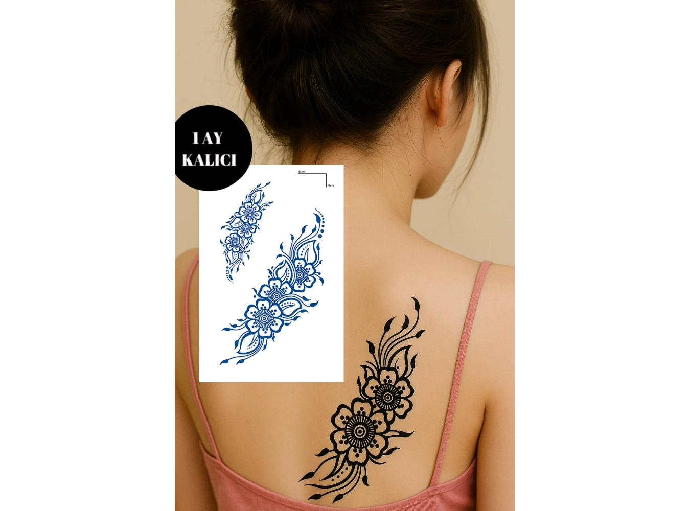 Çiçek Figürlü 12 Saat Sonra Kararan Geçici Orta Dövme Tattoo