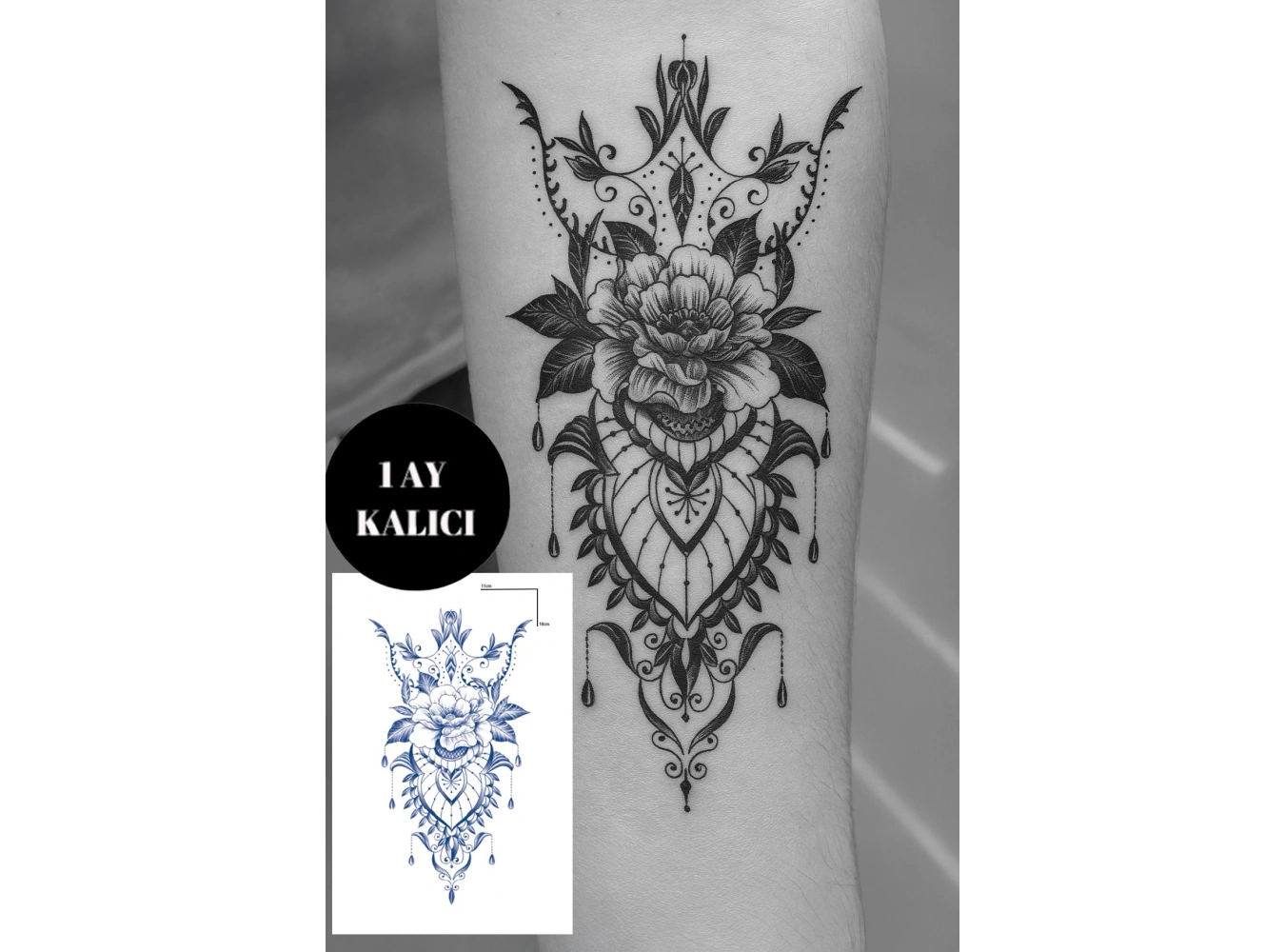 Çiçek  Figürlü 12 Saat Sonra Kararan Geçici Orta Dövme Tattoo