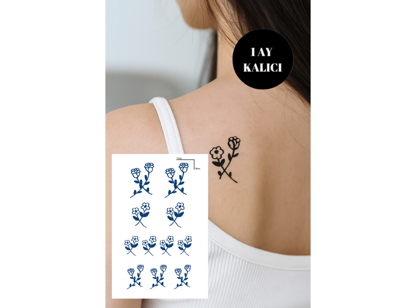 Çiçek Figürlü 12 Saat Sonra Kararan Geçici Orta Dövme Tattoo