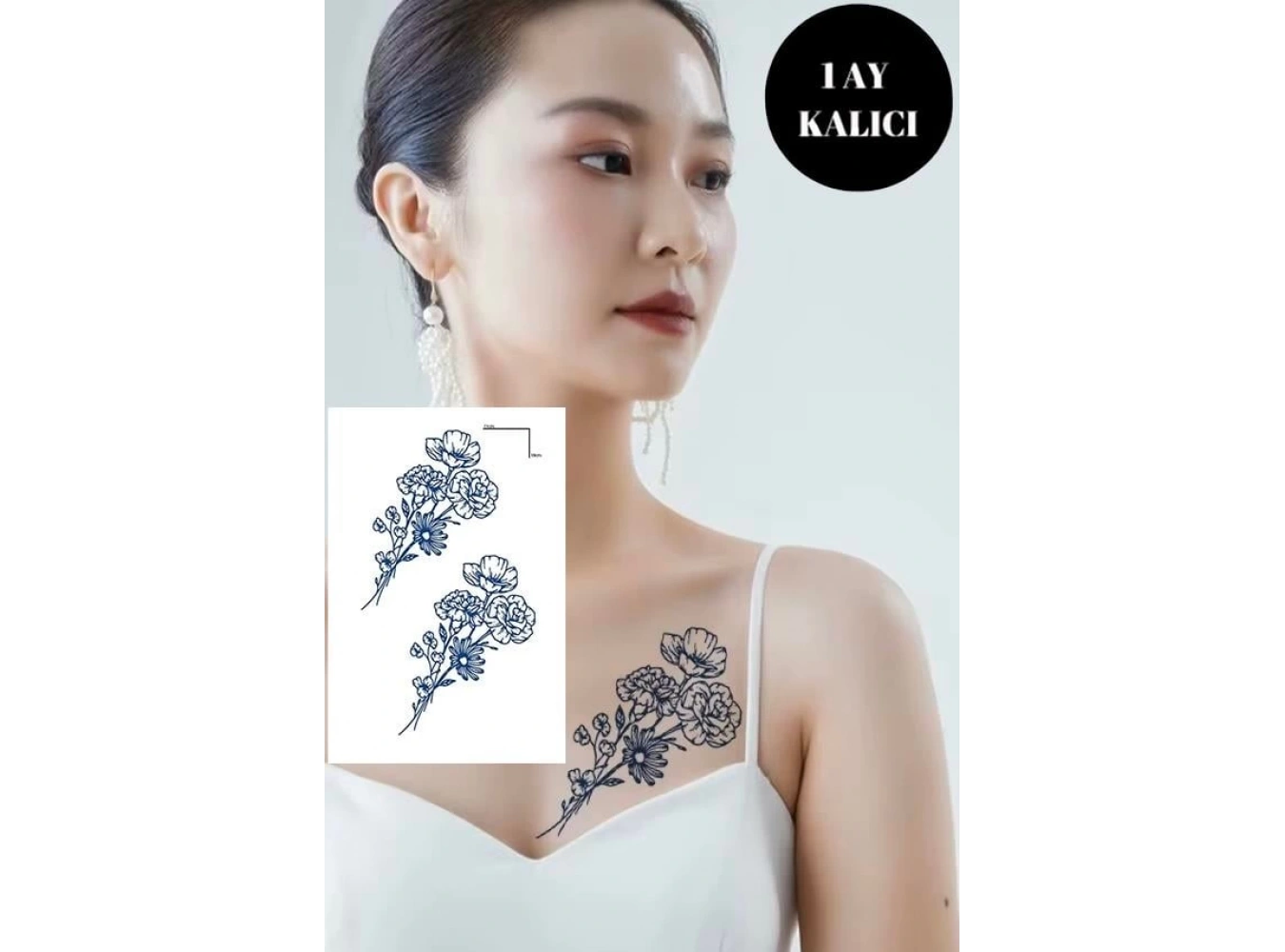 Çiçek Figürlü 12 Saat Sonra Kararan Geçici Orta Dövme Tattoo
