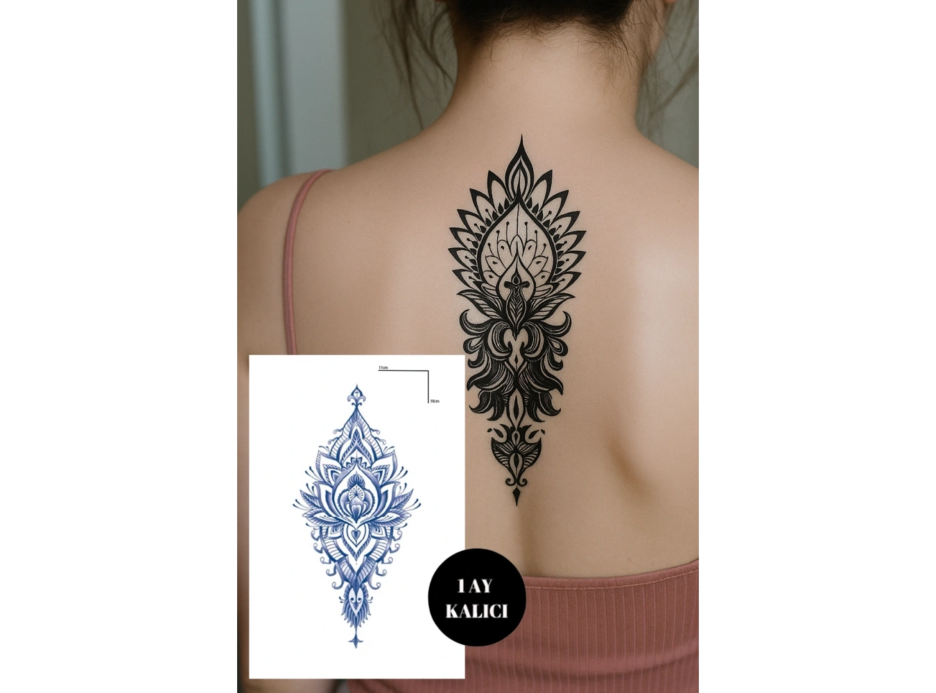 Çiçek Figürlü Figürlü 12 Saat Sonra Kararan Geçici Orta Dövme Tattoo