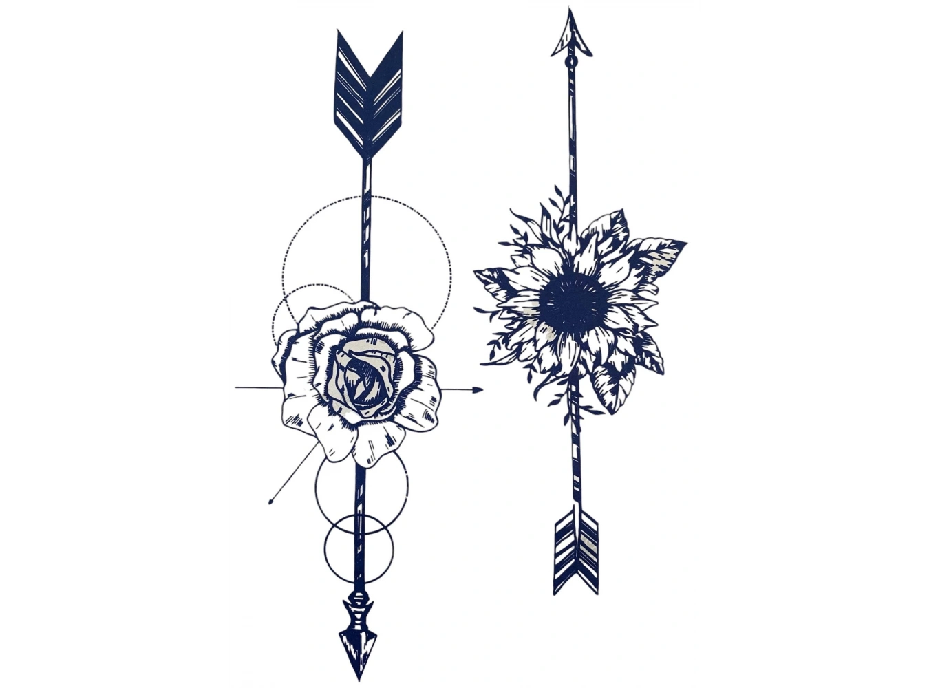 Çiçek Figürlü Ok Detaylı 12 Saat Sonra Kararan Geçici Dövme Tattoo