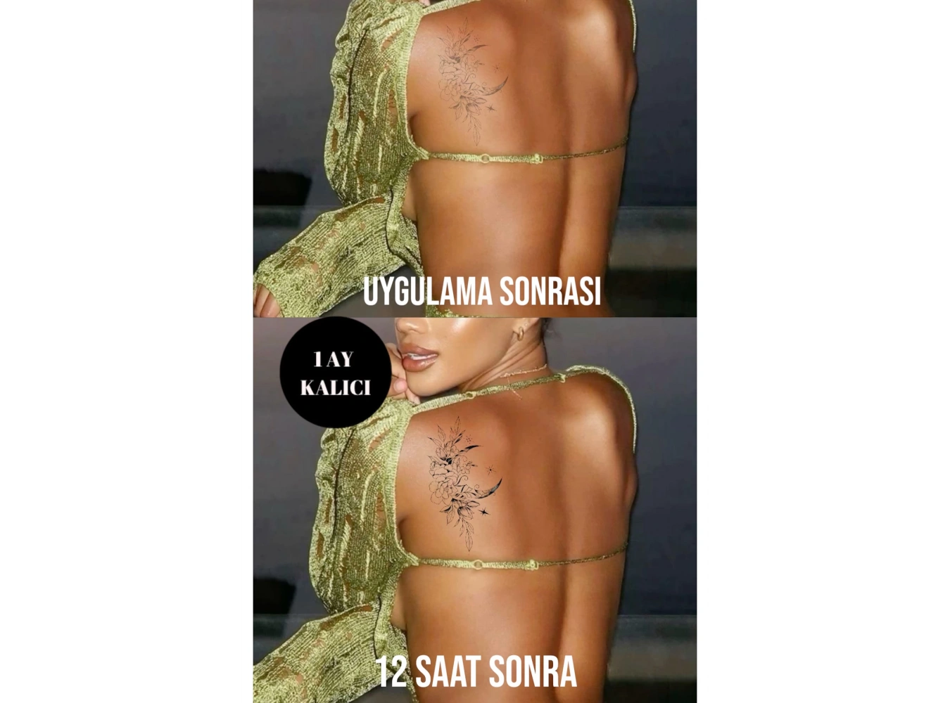 Çiçek Ve Ay Figürlü 12 Saat Sonra Kararan Geçici Dövme Tattoo