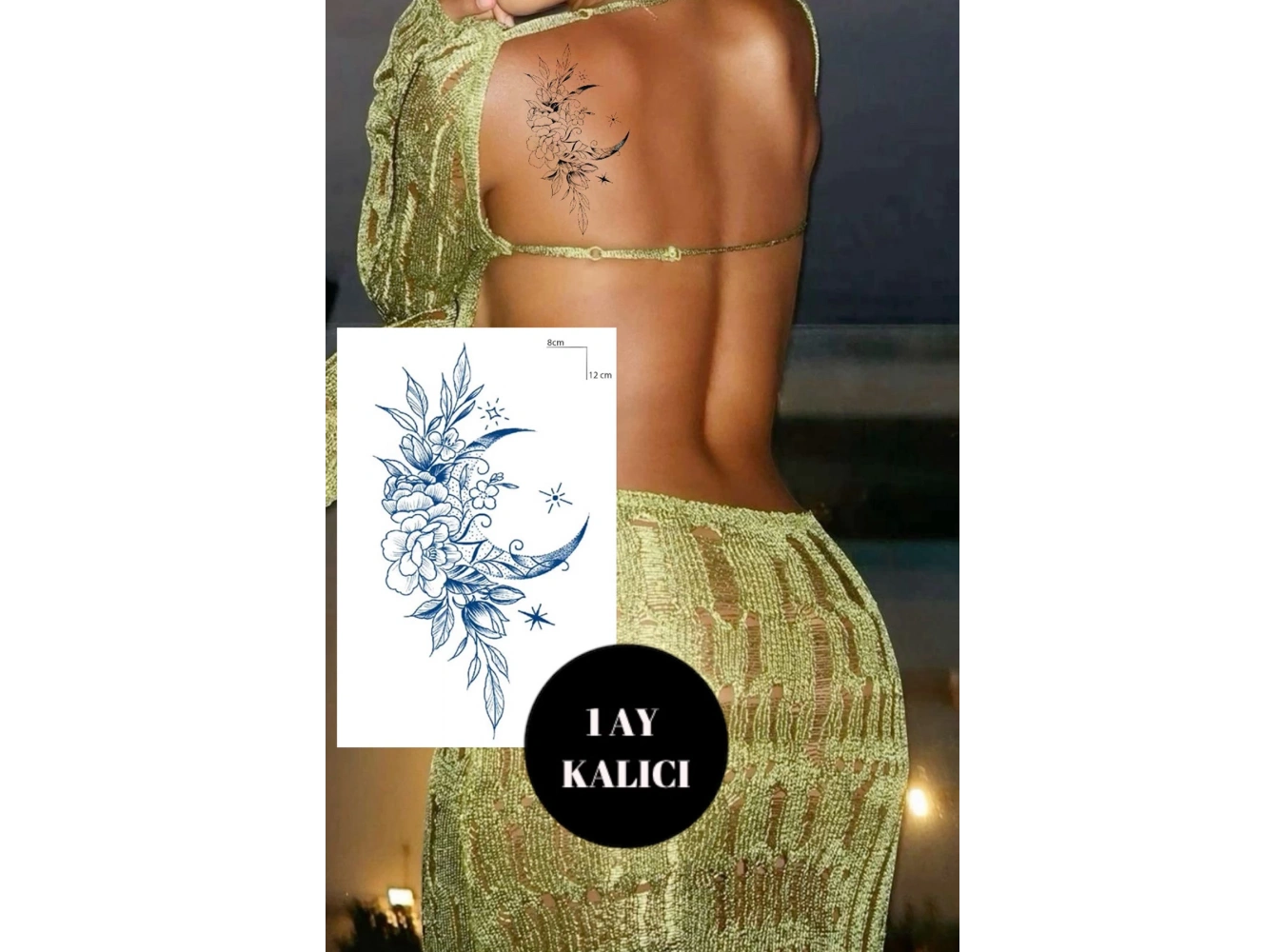 Çiçek Ve Ay Figürlü 12 Saat Sonra Kararan Geçici Dövme Tattoo