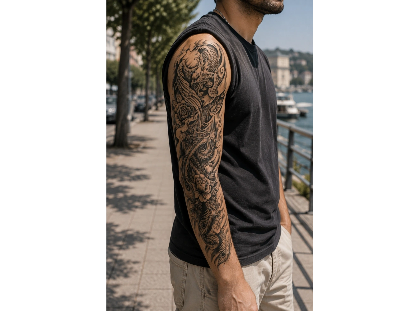 Çiçek Ve Kartal Dövme Geçici Tattoo