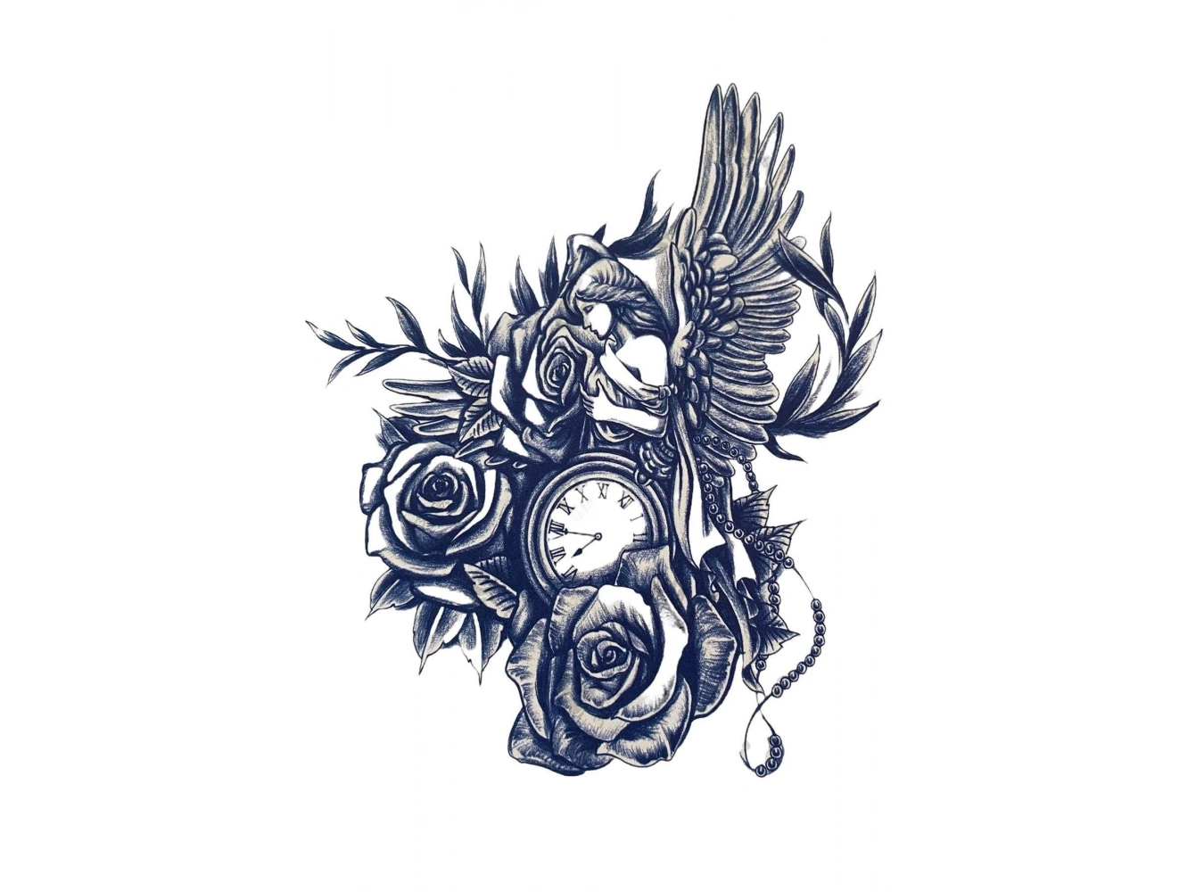Çiçek Ve Saat Figürlü Sonradan Kararan Yarı Kalıcı Geçici Dövme Tattoo