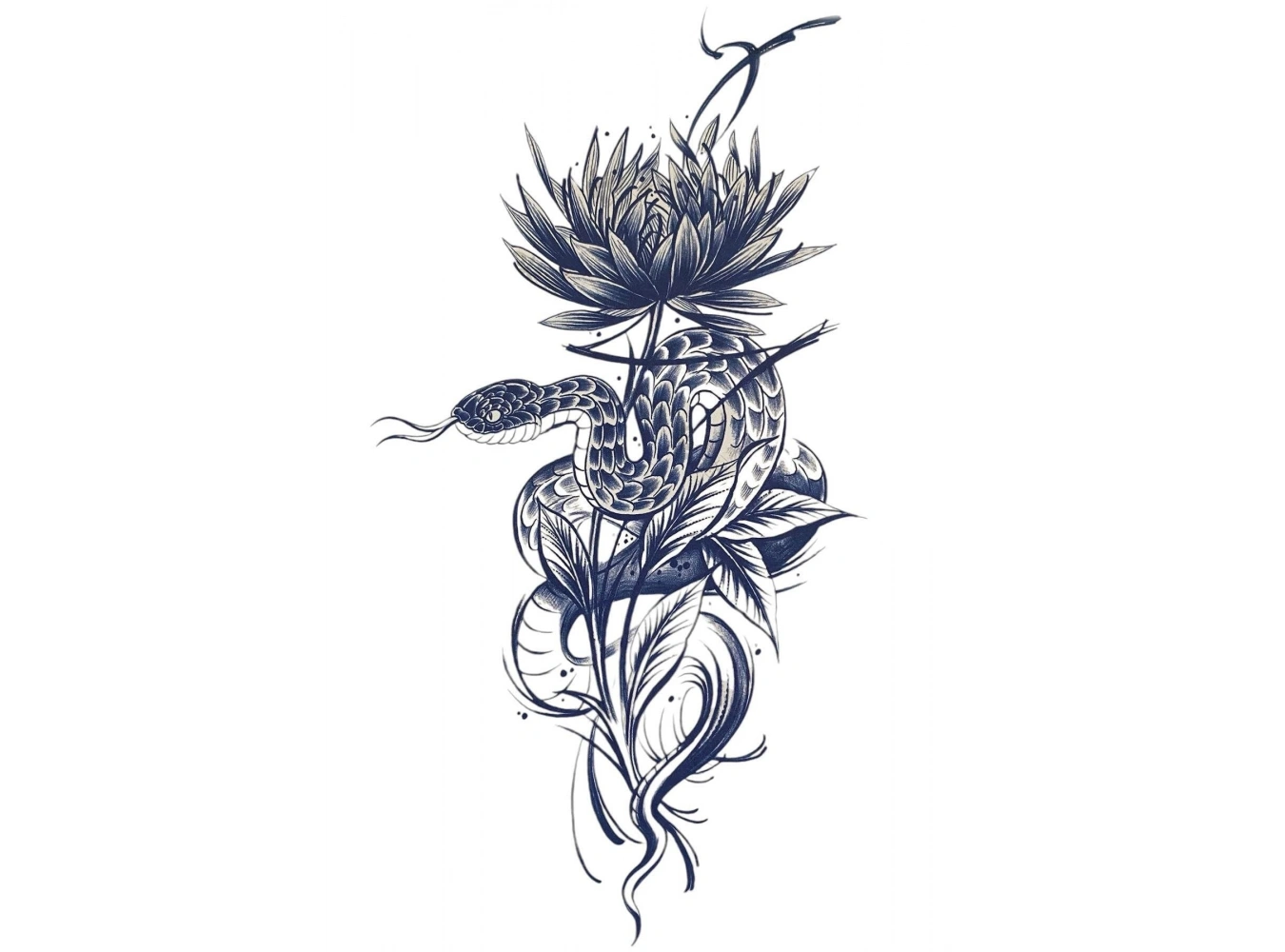 Çiçek ve Yılan Detaylı Sonradan Kararan Yarı Kalıcı Geçici Dövme Tattoo