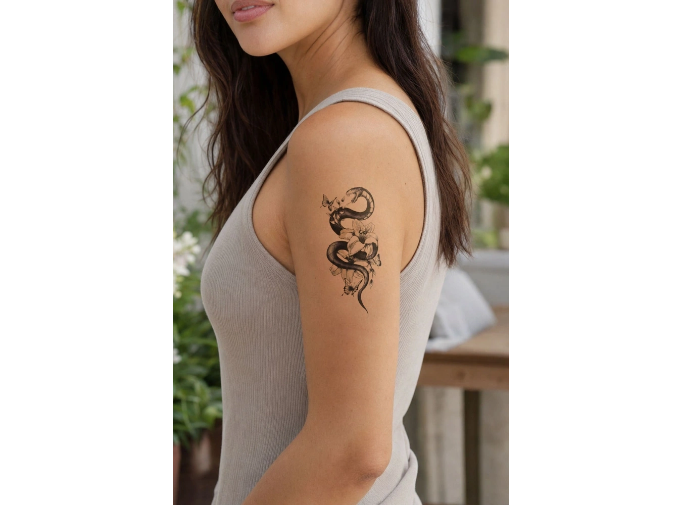 Çiçek Ve Yılan Mini Geçici Dövme Tattoo
