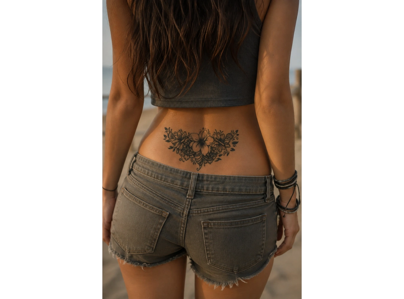 Çiçekli Sonradan Kararan Yarı Kalıcı Geçici Dövme Tattoo