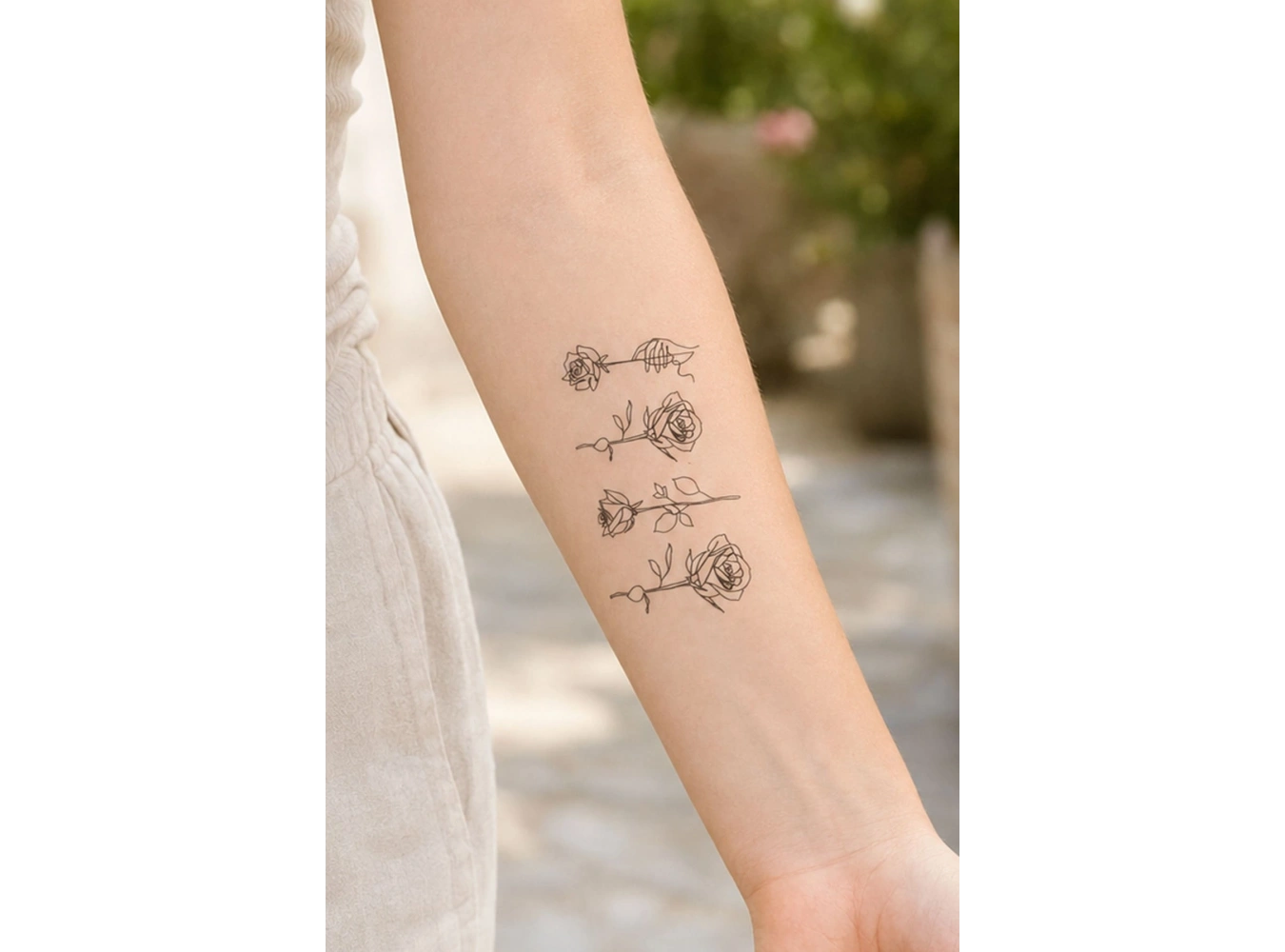 Çizgisel Gül Geçici Dövme Tattoo