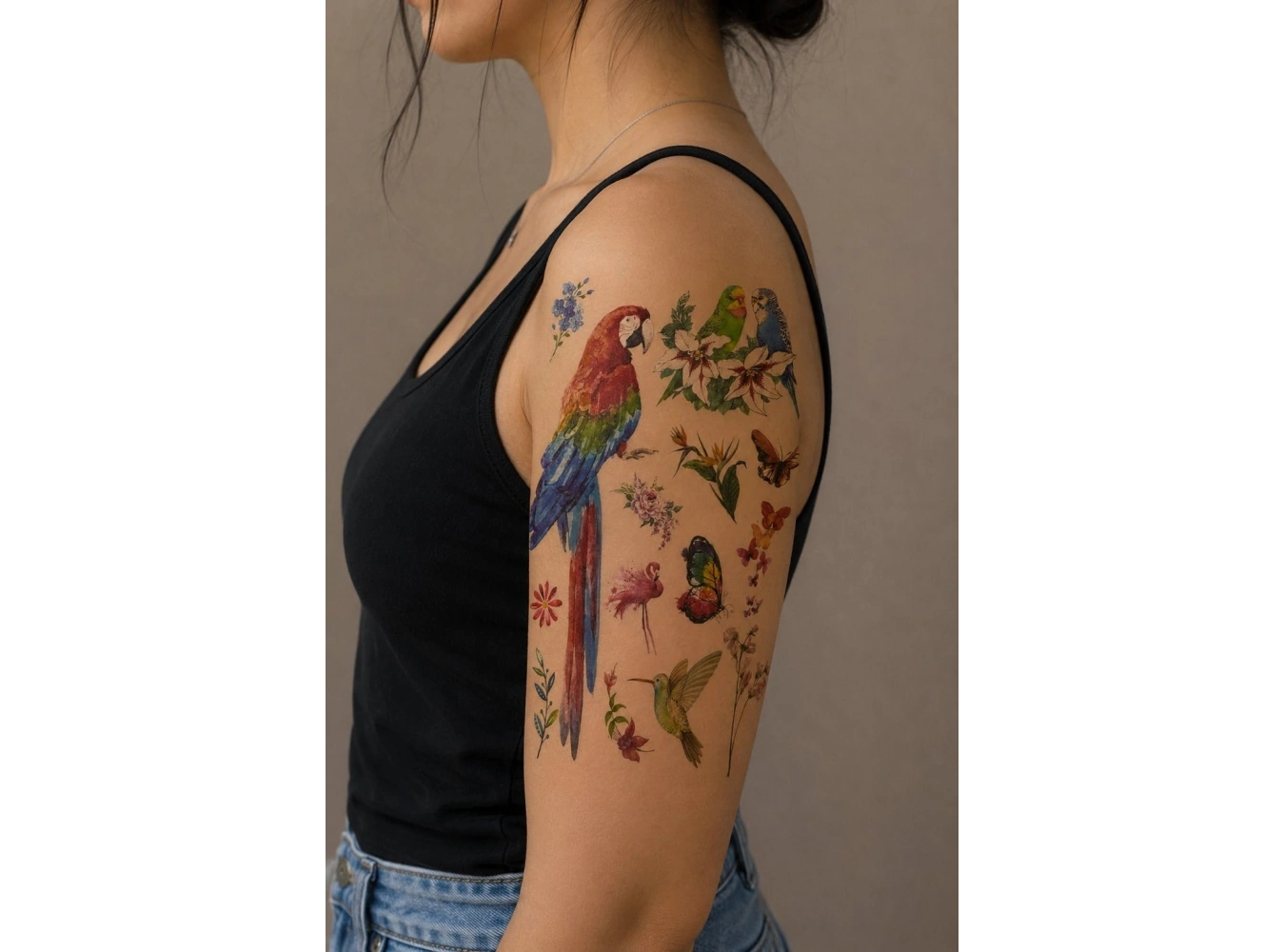 Çoklu Renkli Papağan Geçici Dövme Tattoo