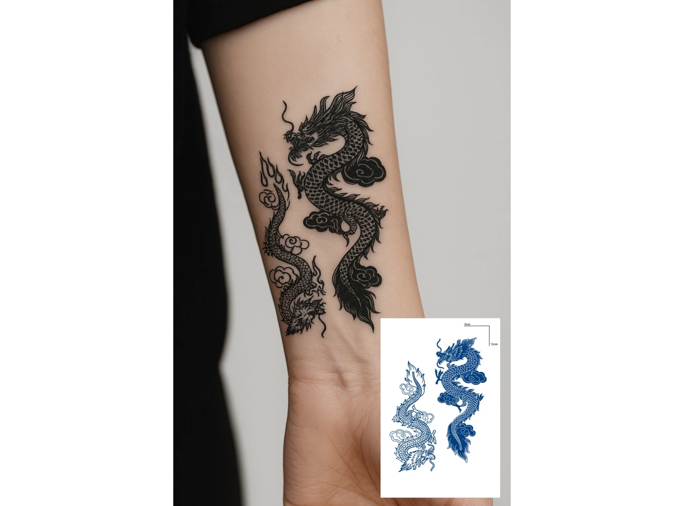 Ejderha Figürlü 12 Saat Sonra Kararan Geçici Dövme Tattoo