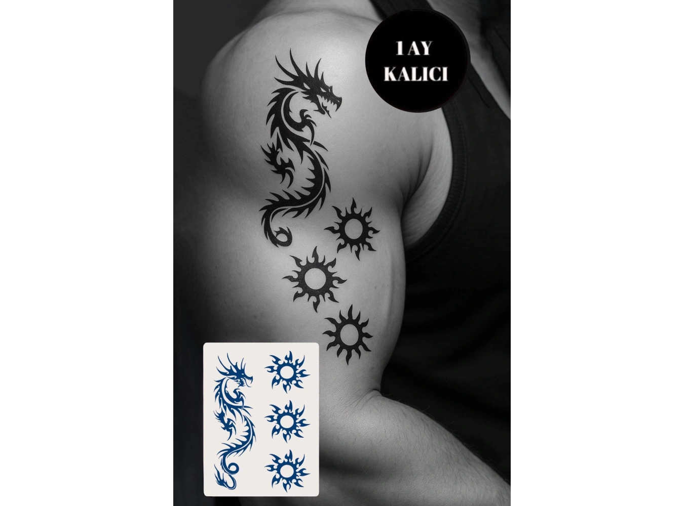 Ejderha Figürlü 12 Saat Sonra Kararan Geçici Mini Dövme Tattoo